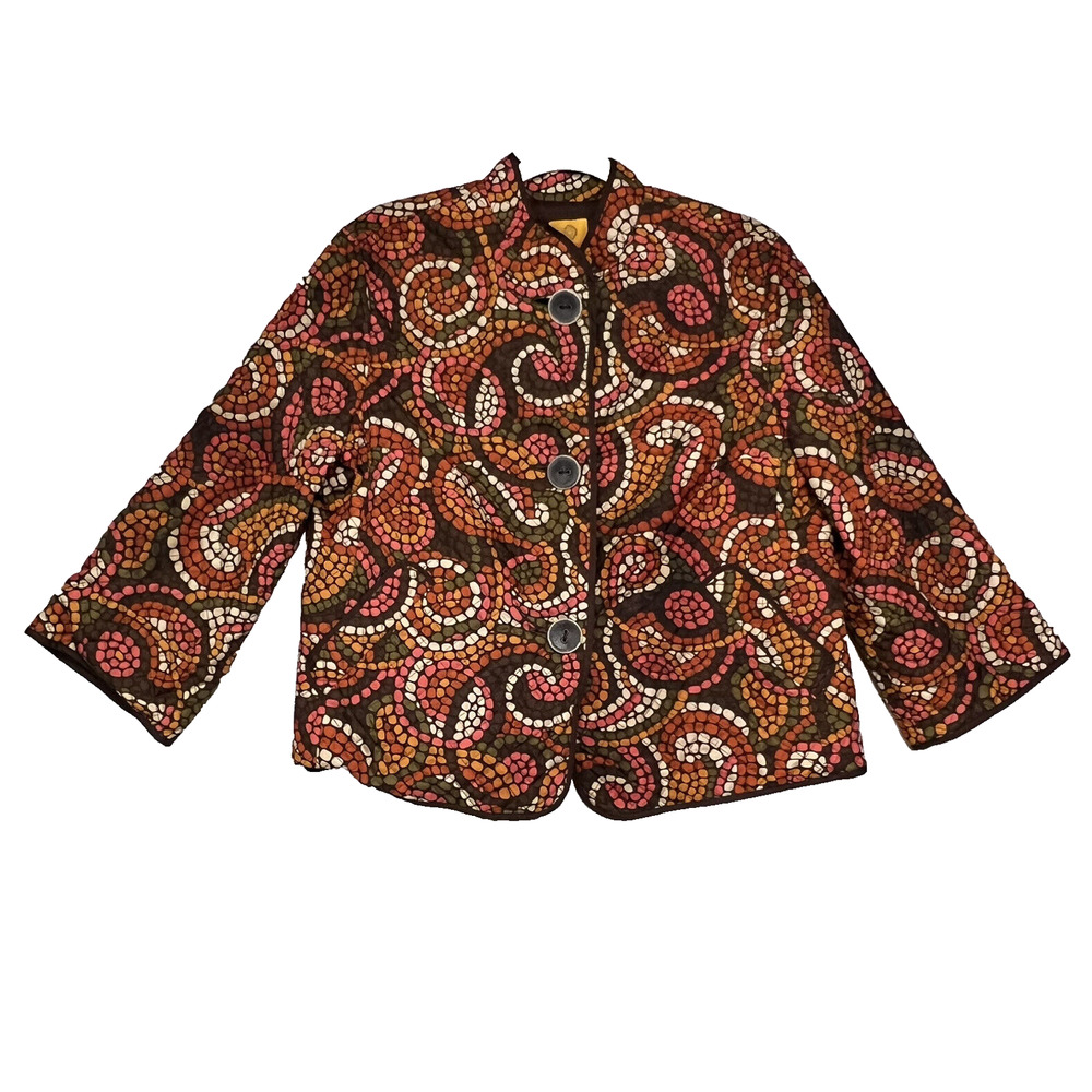Ruby Rd Size 14 Lightweight Quilted Brown Orange Print Button Lined Jacket